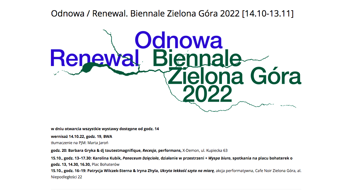 Odnowa/Renewal Biennale Zielona Góra plakat do wystawy zbiorowej oparty na rozwiązaniach typograficznych.