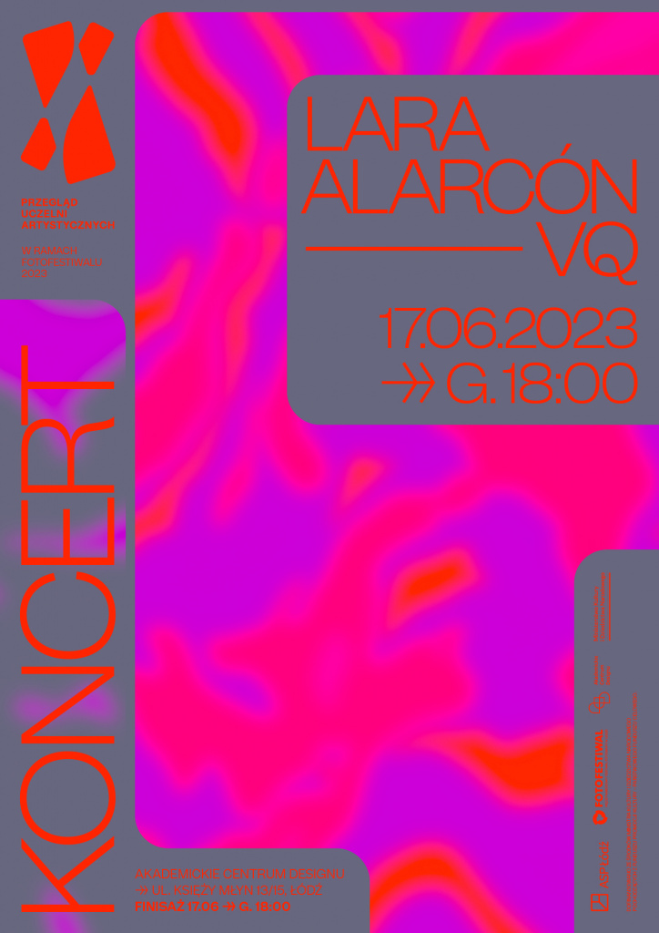 Identyfikacja graficzna. Napis KONCERT, LARA ALARCON VQ oraz data 17.06.2023, godz. 18:00