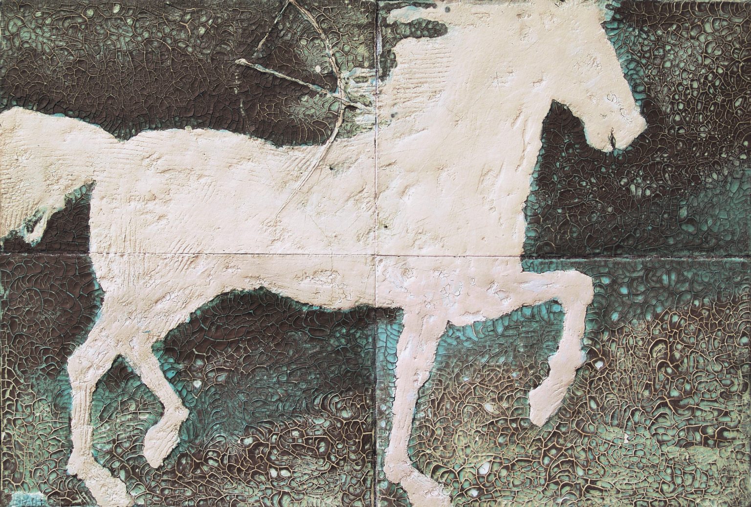 S.Brach, Biały - z cyklu Jeżdżcy Apokalipsy, obraz ceramiczny, 2005