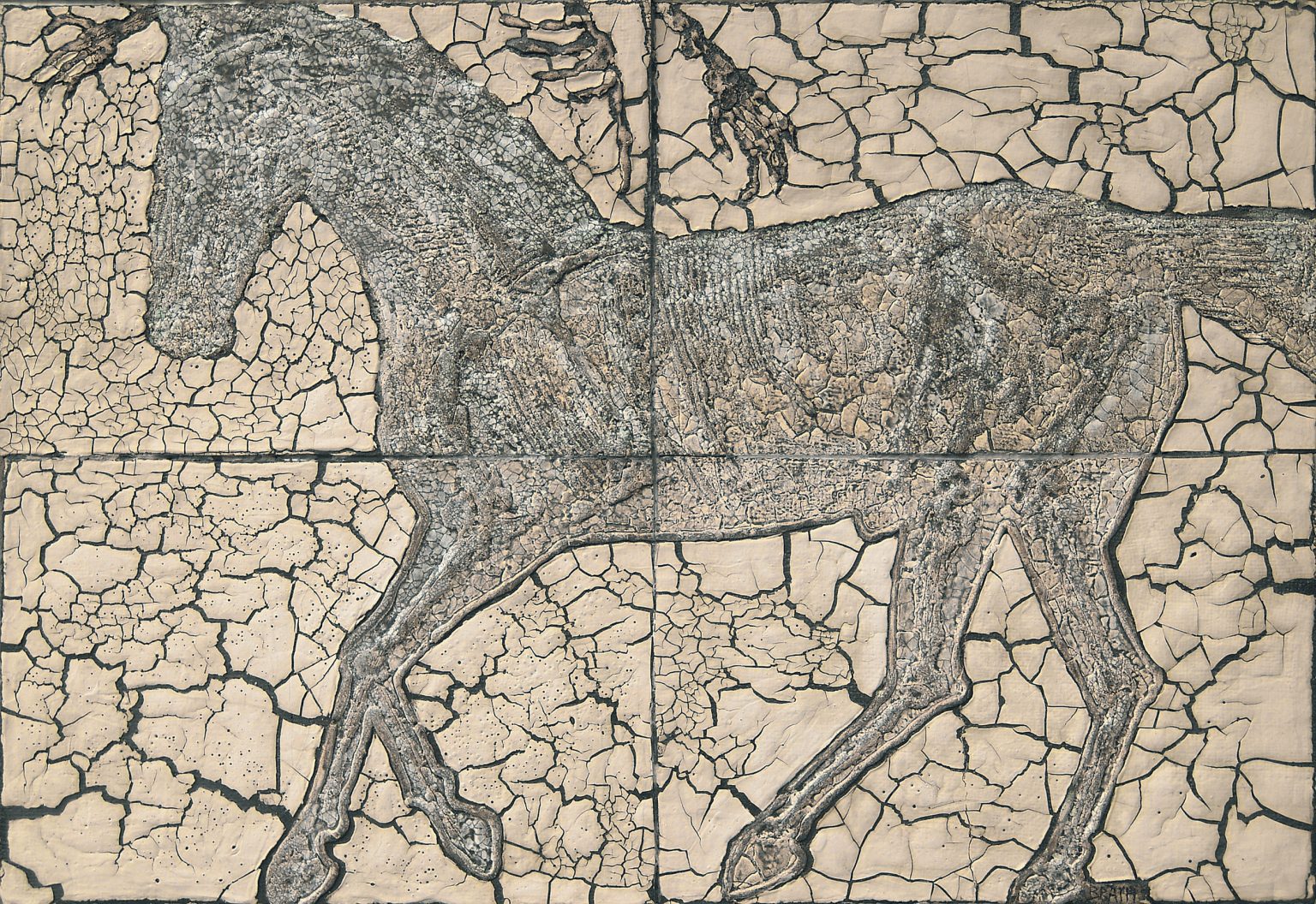 S.Brach, Siwy - z cylku Jeźdźy Apokalipsy – obraz ceramiczny 118x81 – 2005