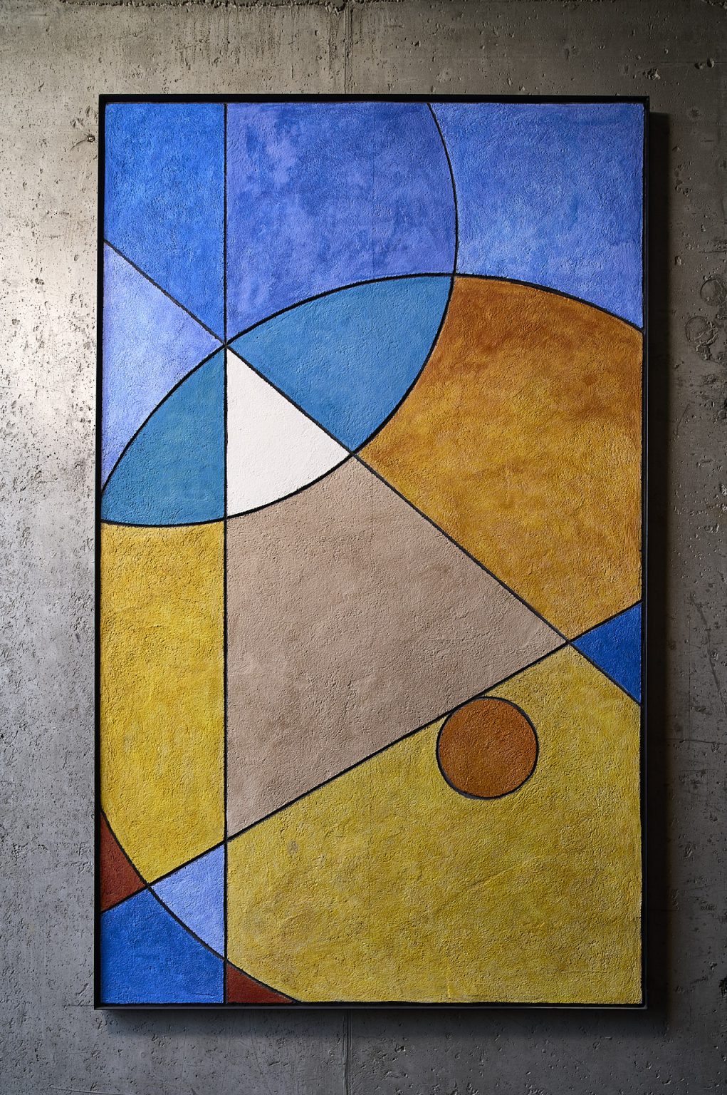 Marcin Bogusławski, sgraffito łączone z techniką krzemianową na podłożu przenośnym, 200 x 120cm, ul. Goplańska, Warszawa.