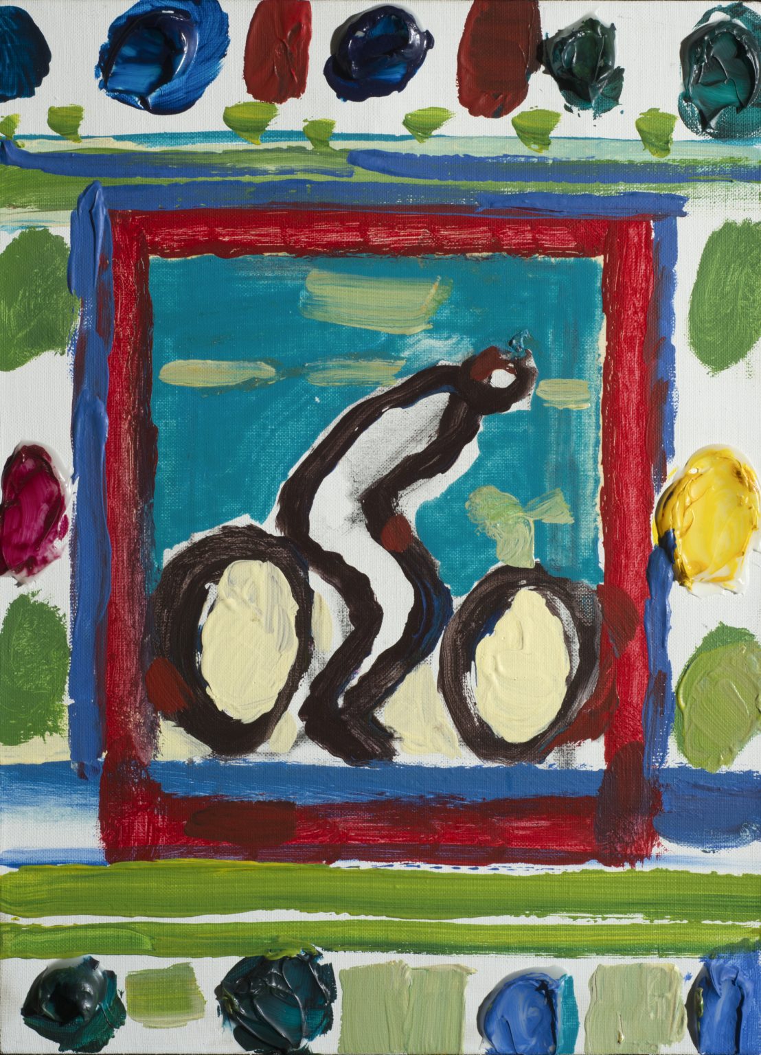 Rowerzysta, 2015, akryl, płótno, 35x25 cm