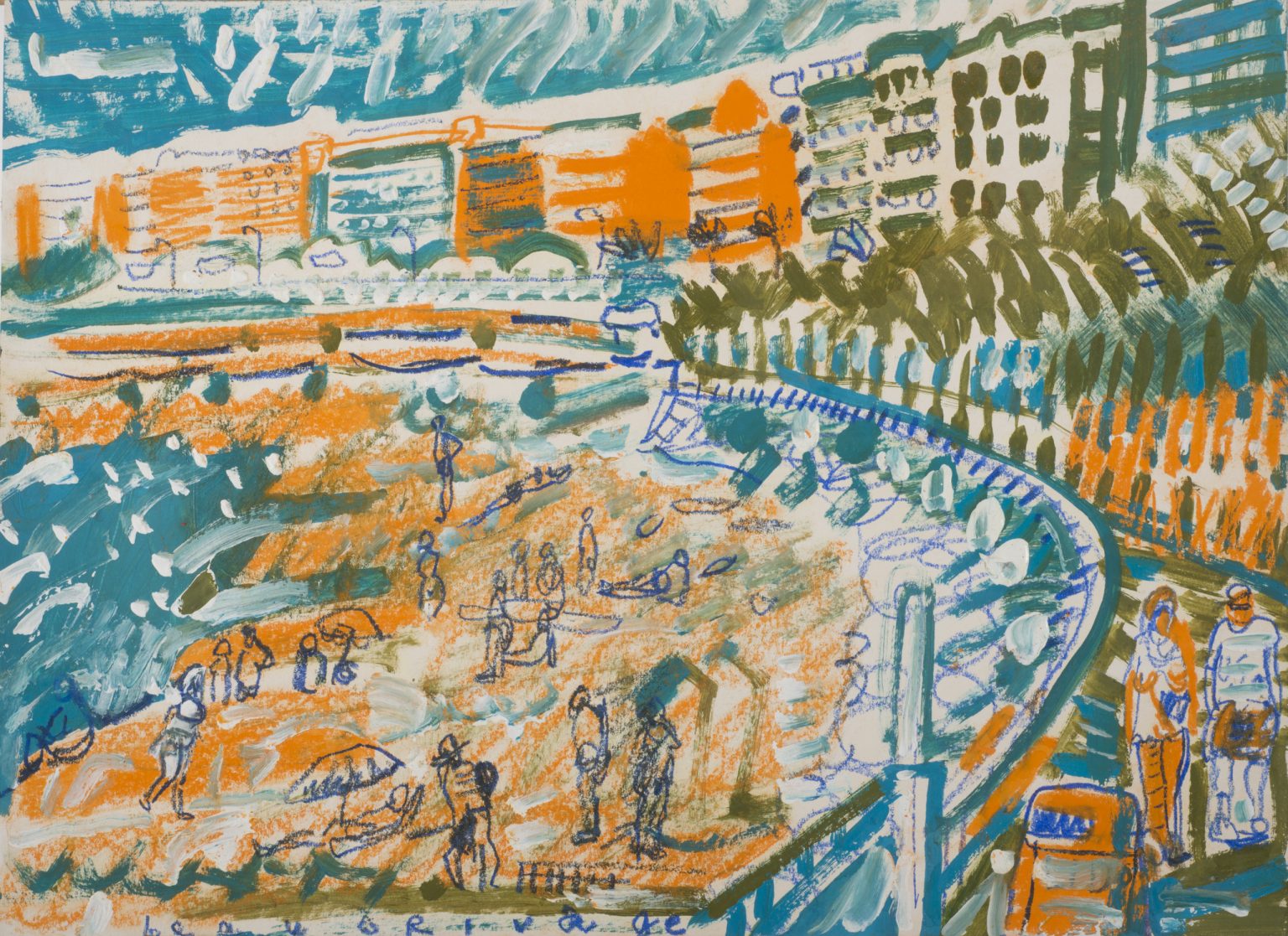 Beau Rivage, plaża biała, 2017, gesso, pastel, papier, 49x70 cm