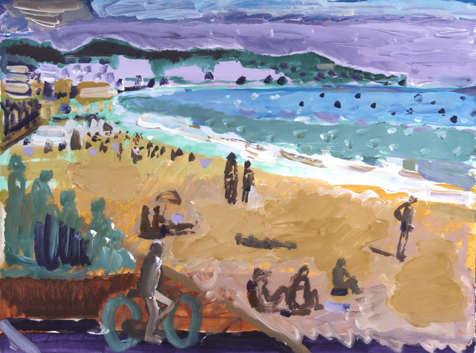Plaża w Nicei, 2017, akryl, papier, 56x76 cm