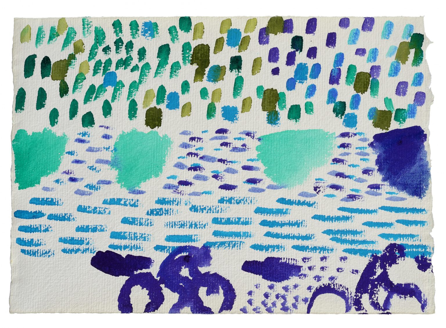 Pejzaż z rowerzystami, akwarela, papier, 1997