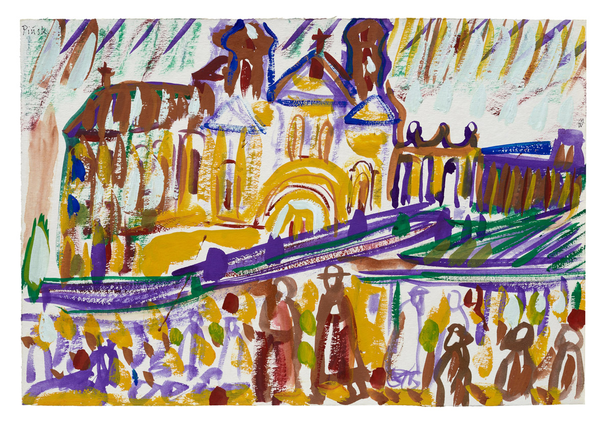 Woszczyński, Pińsk, targ i Jezuici, 2005, gwasz, papier, 35x50 cm